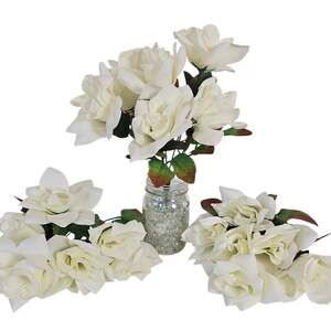 3 Cream Silk Rose Bushes 21 Artificial Flowers 3" Blooms 13" Wedding Floral
